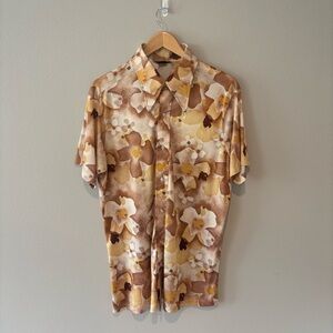 VINTAGE‎ ENRICO FELINI Italian Men’s Collared Floral Shirt Buttons Short Sleeve